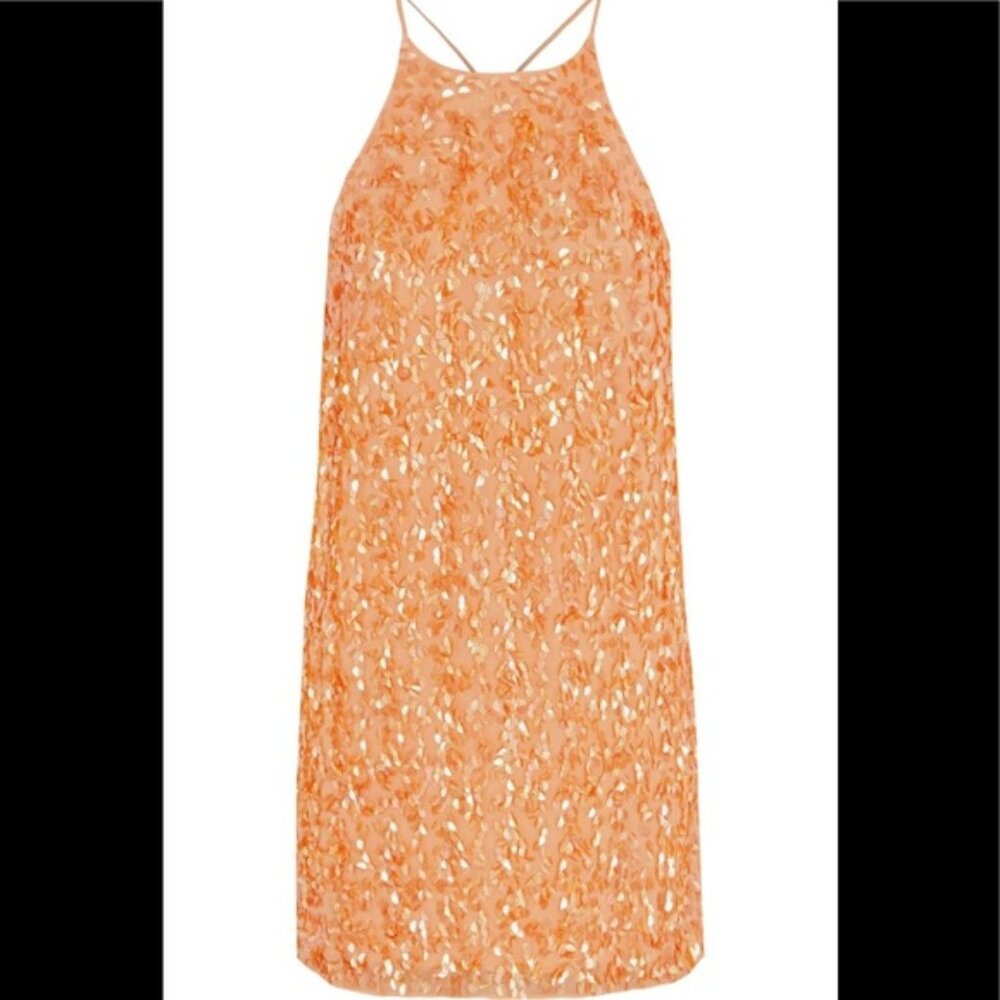 HALSTON HERITAGE Peach Orange Sequin Miini Dress, Size 0